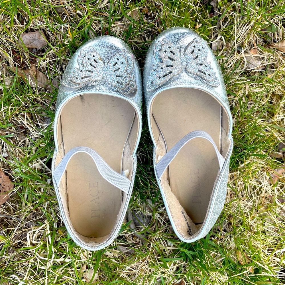 Childrens place silver butterfly flats